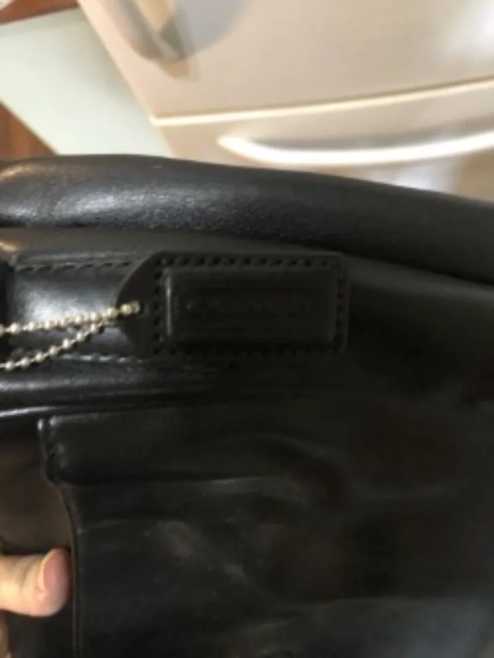 Black leather Coach computer bag